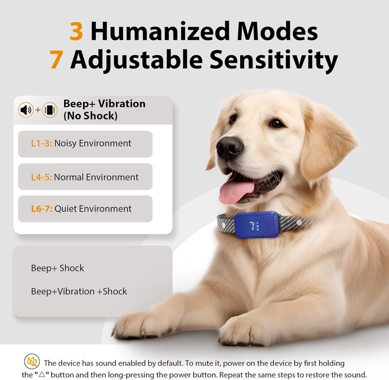 KJKZO Dog Bark Collar for Large Medium Small Dogs, Effective No-Bark Collar, Smart Barking Collar, Rechargeable Bark Collar with 7 Sensitivity, 3 Modes, Waterproof,Dark Blue - Image 2